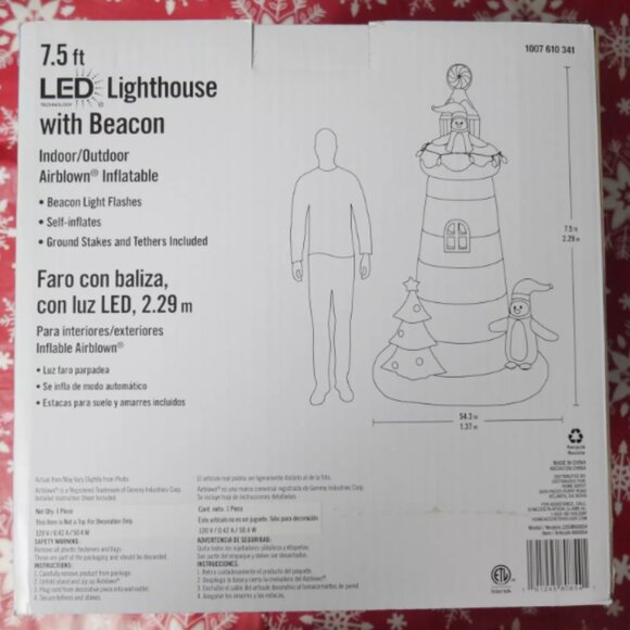7.5 Ft Lighthouse Penguins LED Christmas Airblown Inflatable Coastal Beach Boat - Picture 4 of 4